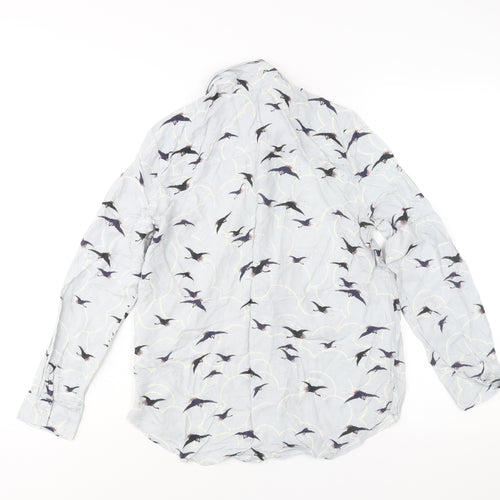 Topshop Womens Blue Geometric Viscose Basic Button-Up Size 6 Collared - Bird Print