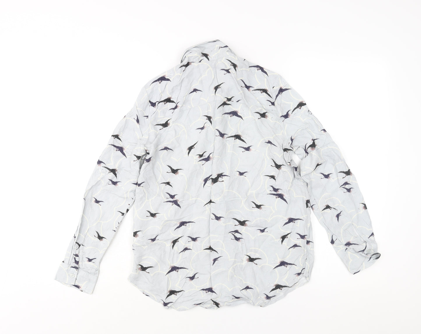 Topshop Womens Blue Geometric Viscose Basic Button-Up Size 6 Collared - Bird Print