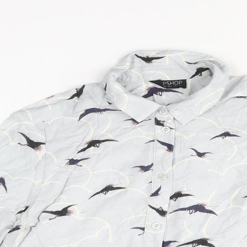 Topshop Womens Blue Geometric Viscose Basic Button-Up Size 6 Collared - Bird Print