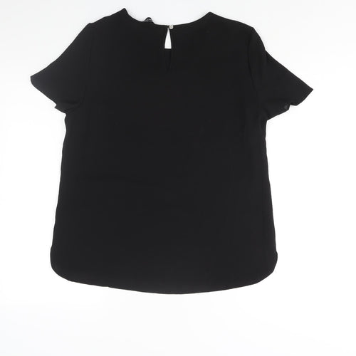 Dorothy Perkins Womens Black Polyester Basic Blouse Size 12 Round Neck - Zip Detail