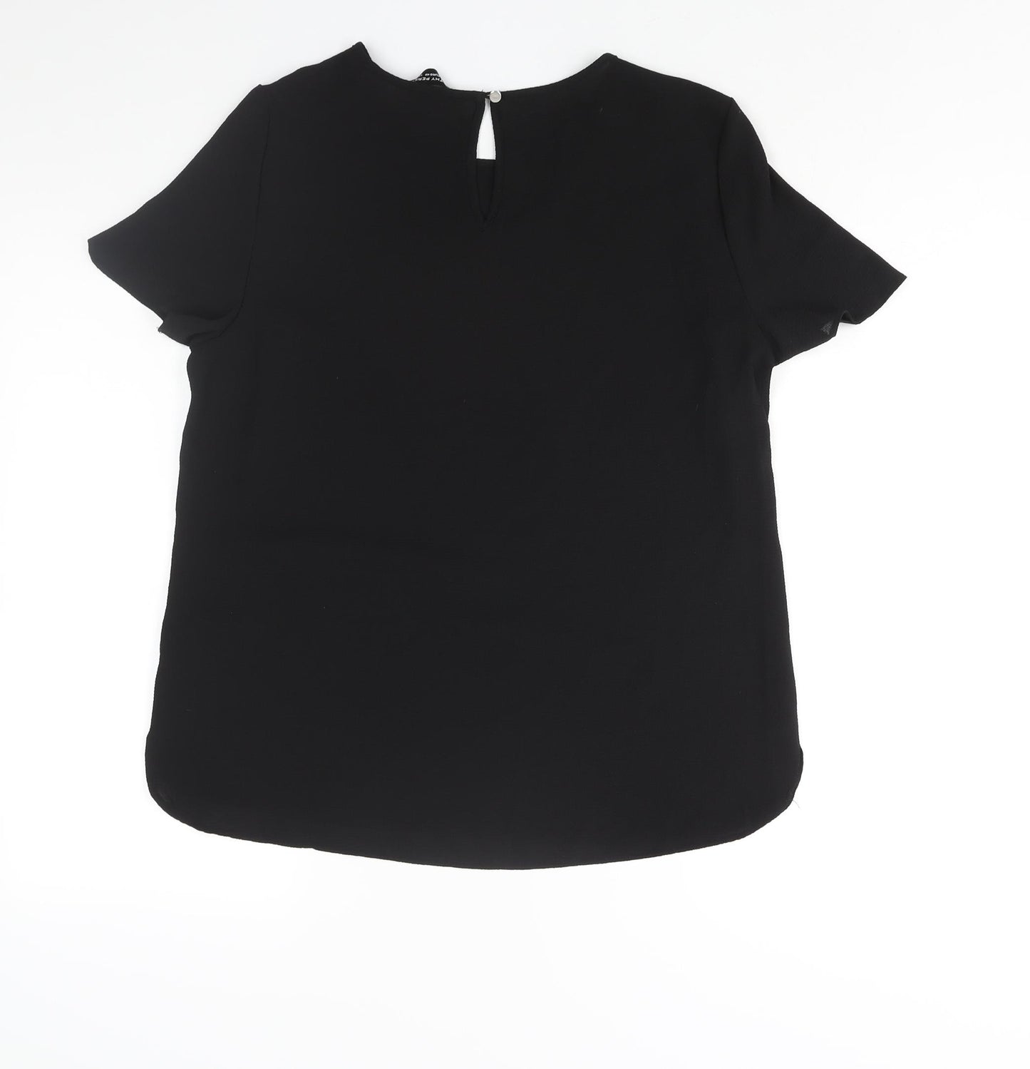 Dorothy Perkins Womens Black Polyester Basic Blouse Size 12 Round Neck - Zip Detail