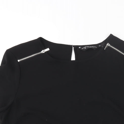 Dorothy Perkins Womens Black Polyester Basic Blouse Size 12 Round Neck - Zip Detail