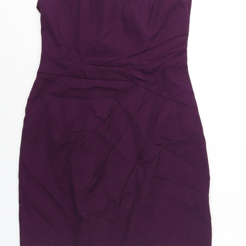 Oasis Womens Purple Cotton Shift Size 12 Sweetheart Zip - Pleat Detail
