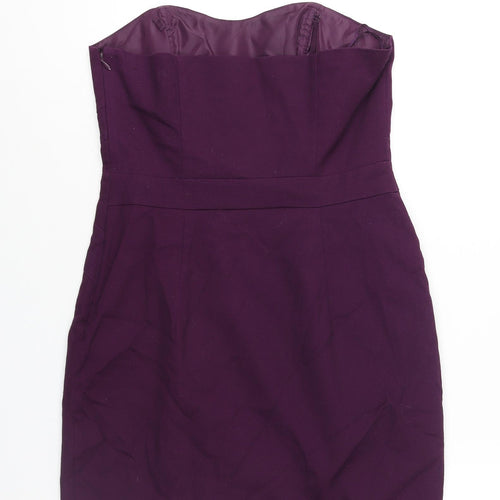 Oasis Womens Purple Cotton Shift Size 12 Sweetheart Zip - Pleat Detail
