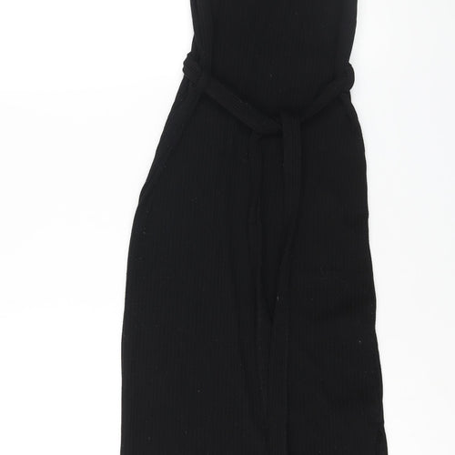 Topshop Womens Black Polyester Tank Dress Size 10 Scoop Neck Pullover - Belted