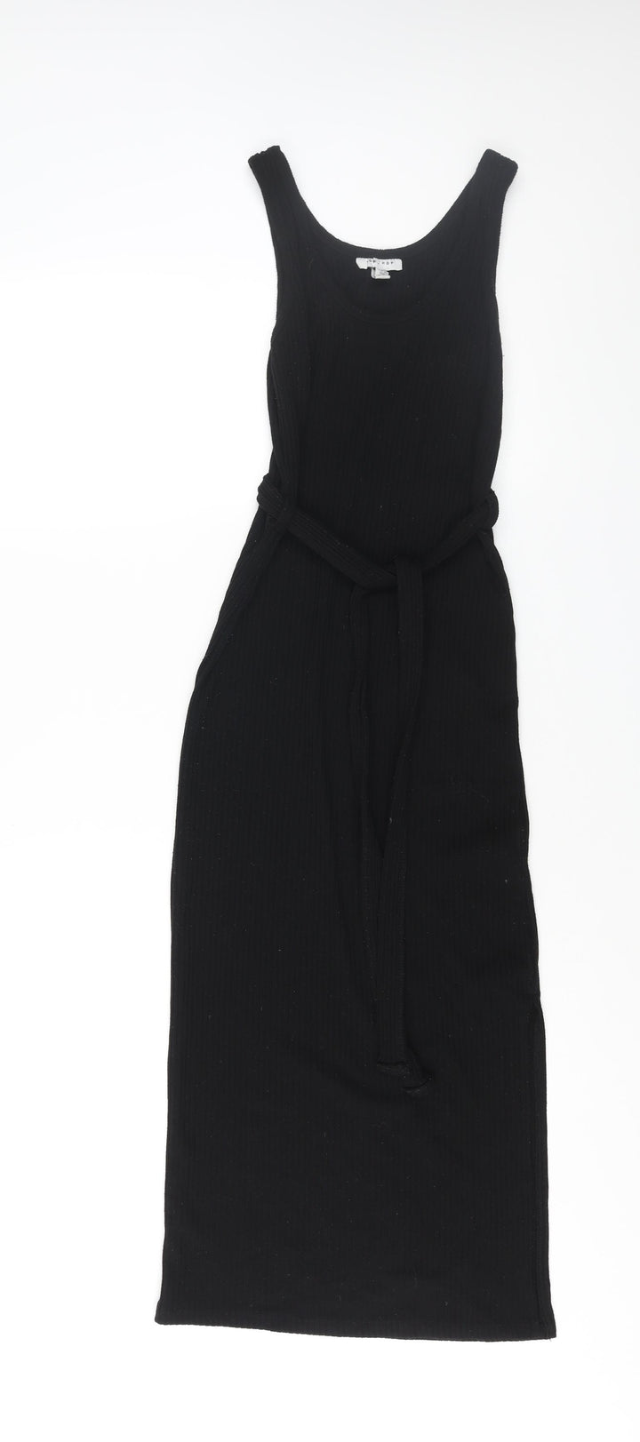 Topshop Womens Black Polyester Tank Dress Size 10 Scoop Neck Pullover - Belted