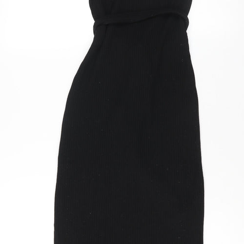 Topshop Womens Black Polyester Tank Dress Size 10 Scoop Neck Pullover - Belted