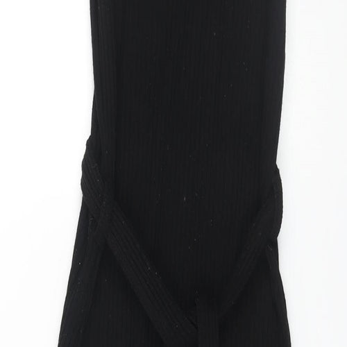 Topshop Womens Black Polyester Tank Dress Size 10 Scoop Neck Pullover - Belted