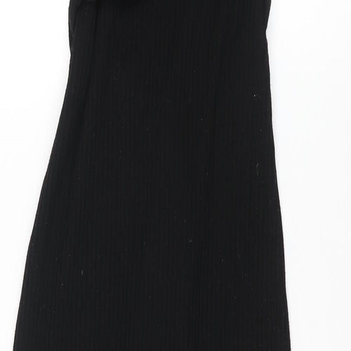 Topshop Womens Black Polyester Tank Dress Size 10 Scoop Neck Pullover - Belted