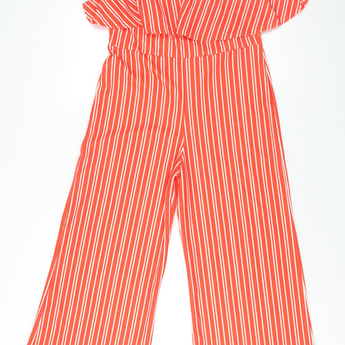 QED London Womens Red Striped Polyester Jumpsuit One-Piece Size 14 L22 in Pullover - Frill