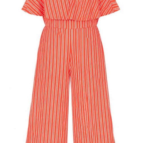 QED London Womens Red Striped Polyester Jumpsuit One-Piece Size 14 L22 in Pullover - Frill