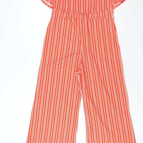 QED London Womens Red Striped Polyester Jumpsuit One-Piece Size 14 L22 in Pullover - Frill