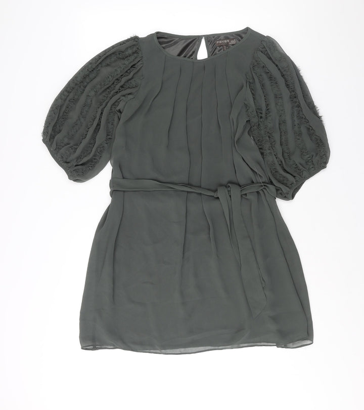 Fever Womens Green Polyester Shift Size 12 Round Neck Button - Frill Sleeve Belted