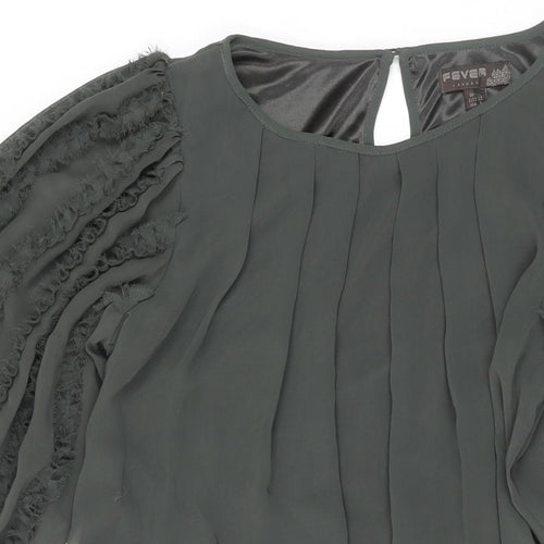 Fever Womens Green Polyester Shift Size 12 Round Neck Button - Frill Sleeve Belted