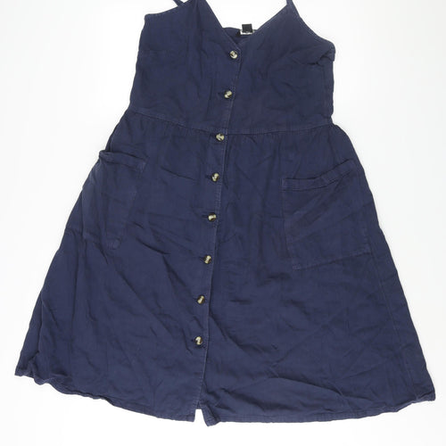 Monki Womens Black Cotton A-Line Size 12 V-Neck Button