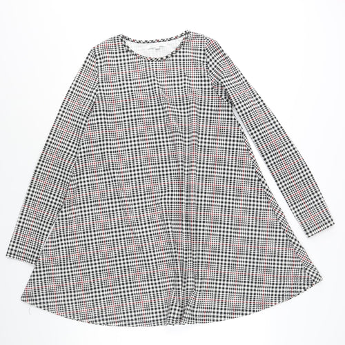 Glamorous Womens Black Houndstooth Polyester A-Line Size 12 Round Neck Pullover