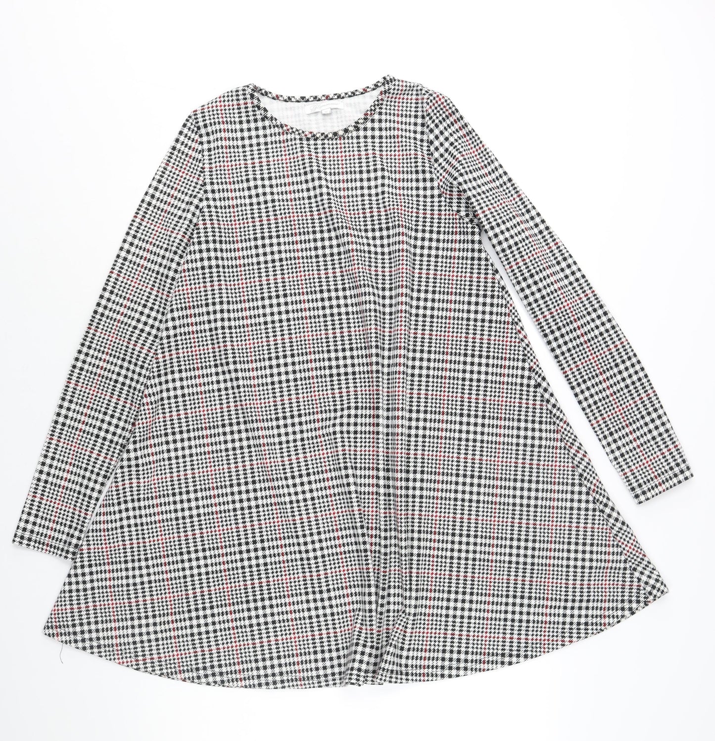Glamorous Womens Black Houndstooth Polyester A-Line Size 12 Round Neck Pullover
