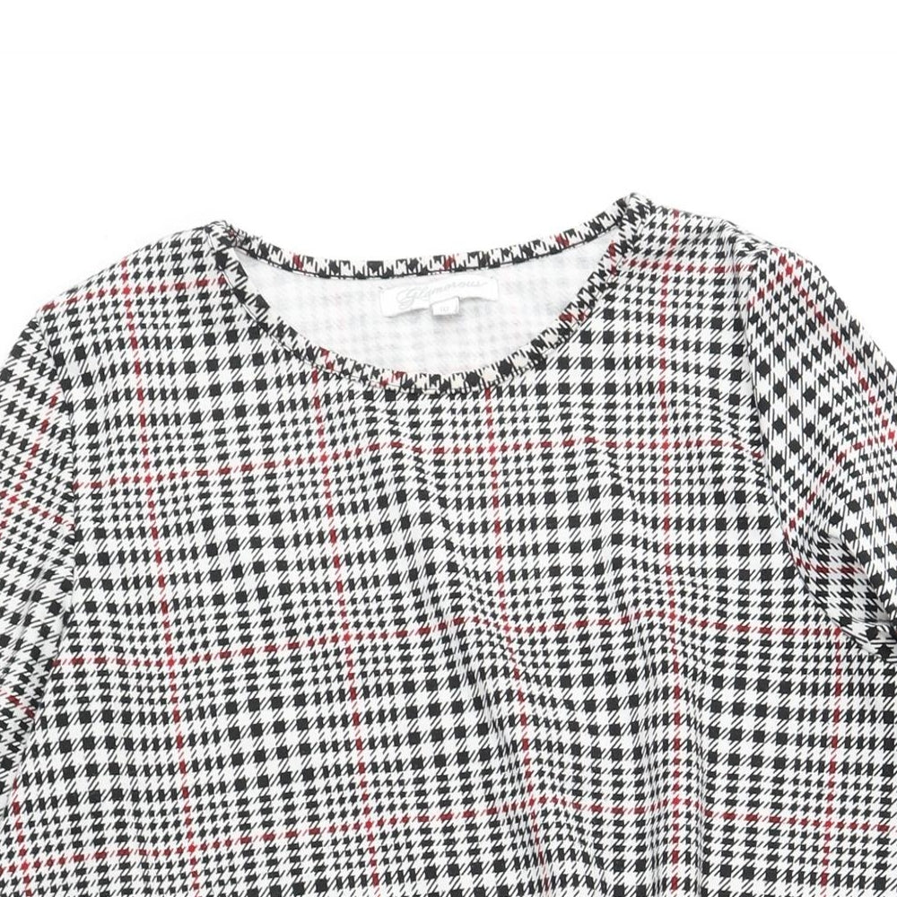 Glamorous Womens Black Houndstooth Polyester A-Line Size 12 Round Neck Pullover