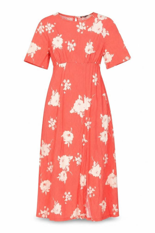 Front view of New Look women’s red floral polyester a-line, size UK 10, round neck button