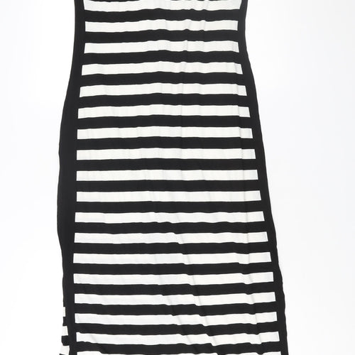 Roman Womens Black Striped Polyester Maxi Size 10 Round Neck Zip - Fishnet Detail
