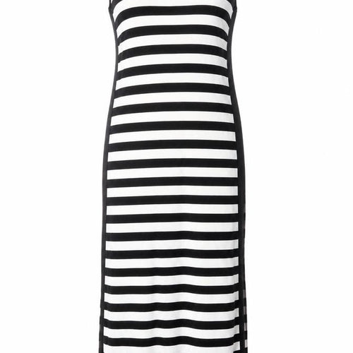 Roman Womens Black Striped Polyester Maxi Size 10 Round Neck Zip - Fishnet Detail