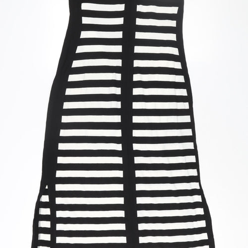 Roman Womens Black Striped Polyester Maxi Size 10 Round Neck Zip - Fishnet Detail