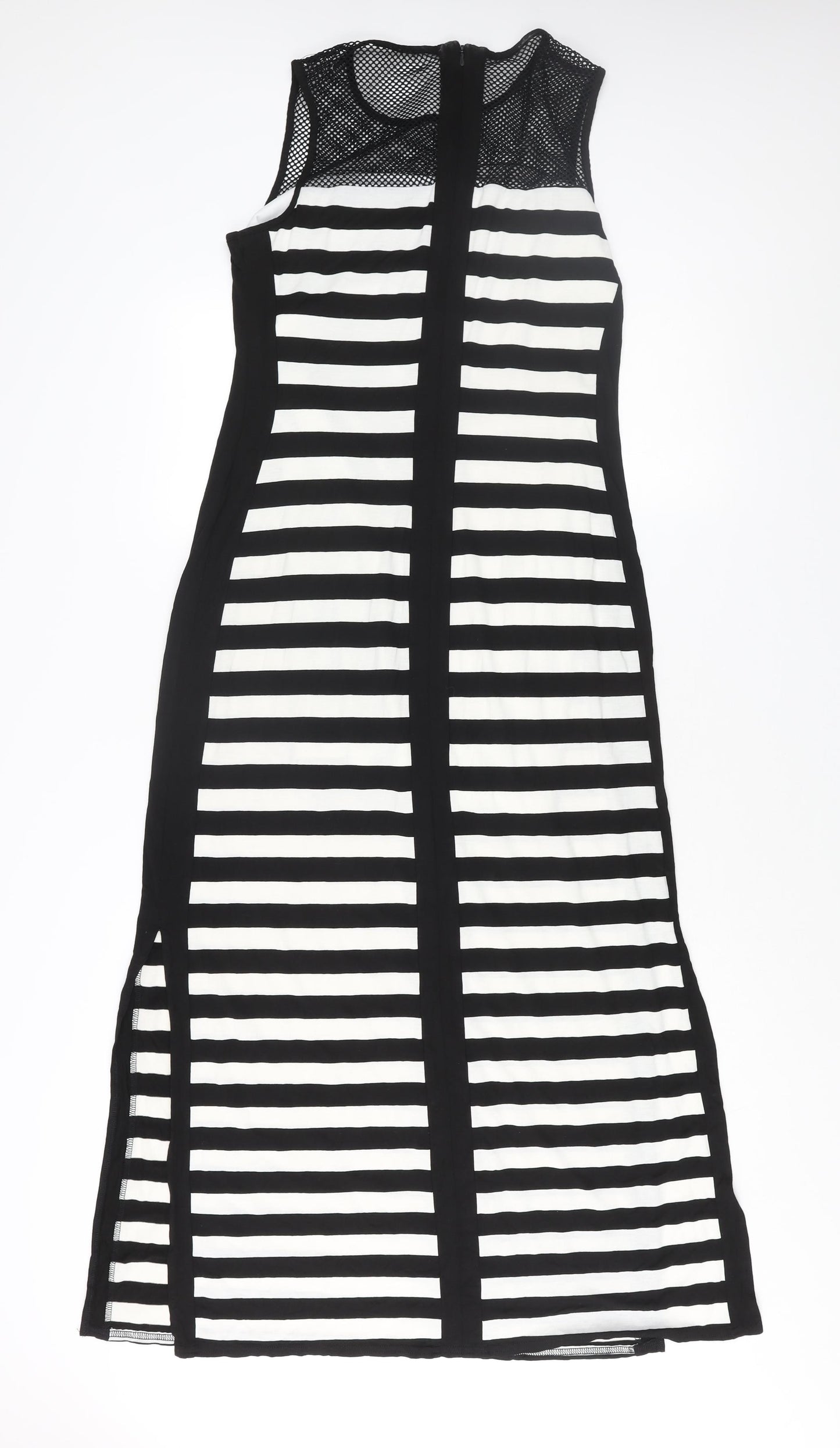Roman Womens Black Striped Polyester Maxi Size 10 Round Neck Zip - Fishnet Detail