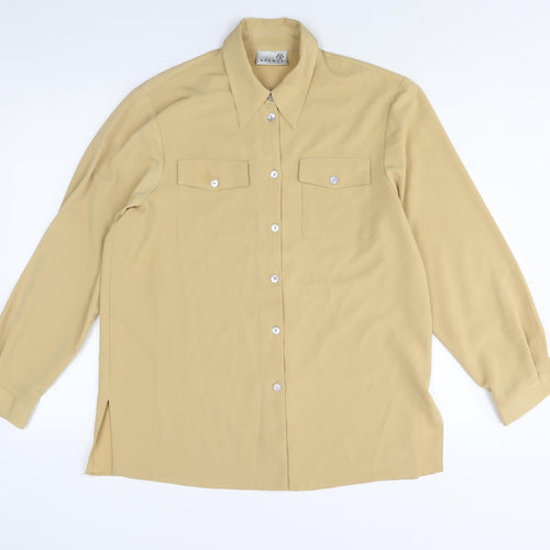 First Avenue Womens Yellow Polyester Basic Button-Up Size 14 Collared