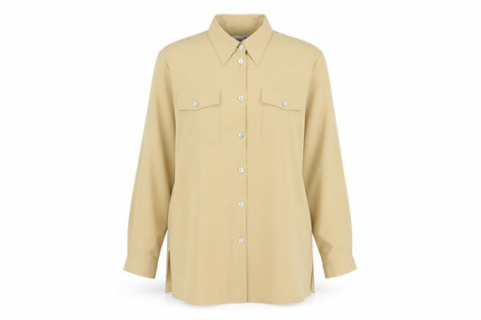 Front view of First Avenue women’s yellow polyester basic button-up, size UK 14, collared
