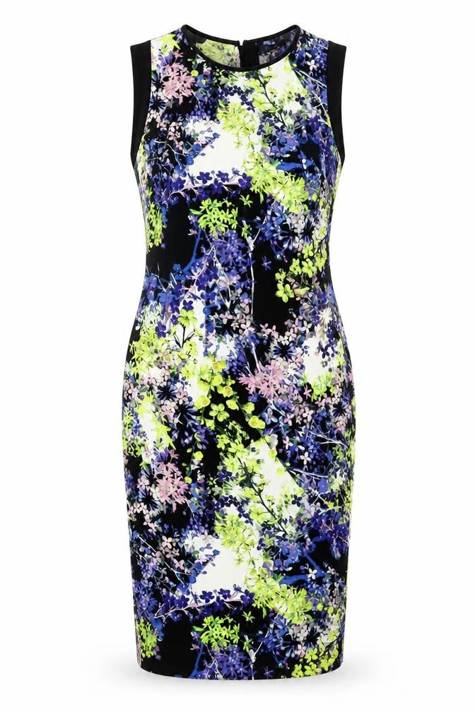 Marks and Spencer Womens Multicoloured Floral Polyester Pencil Dress Size 12 Round Neck Zip