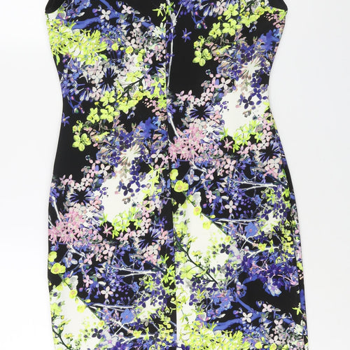 Marks and Spencer Womens Multicoloured Floral Polyester Pencil Dress Size 12 Round Neck Zip