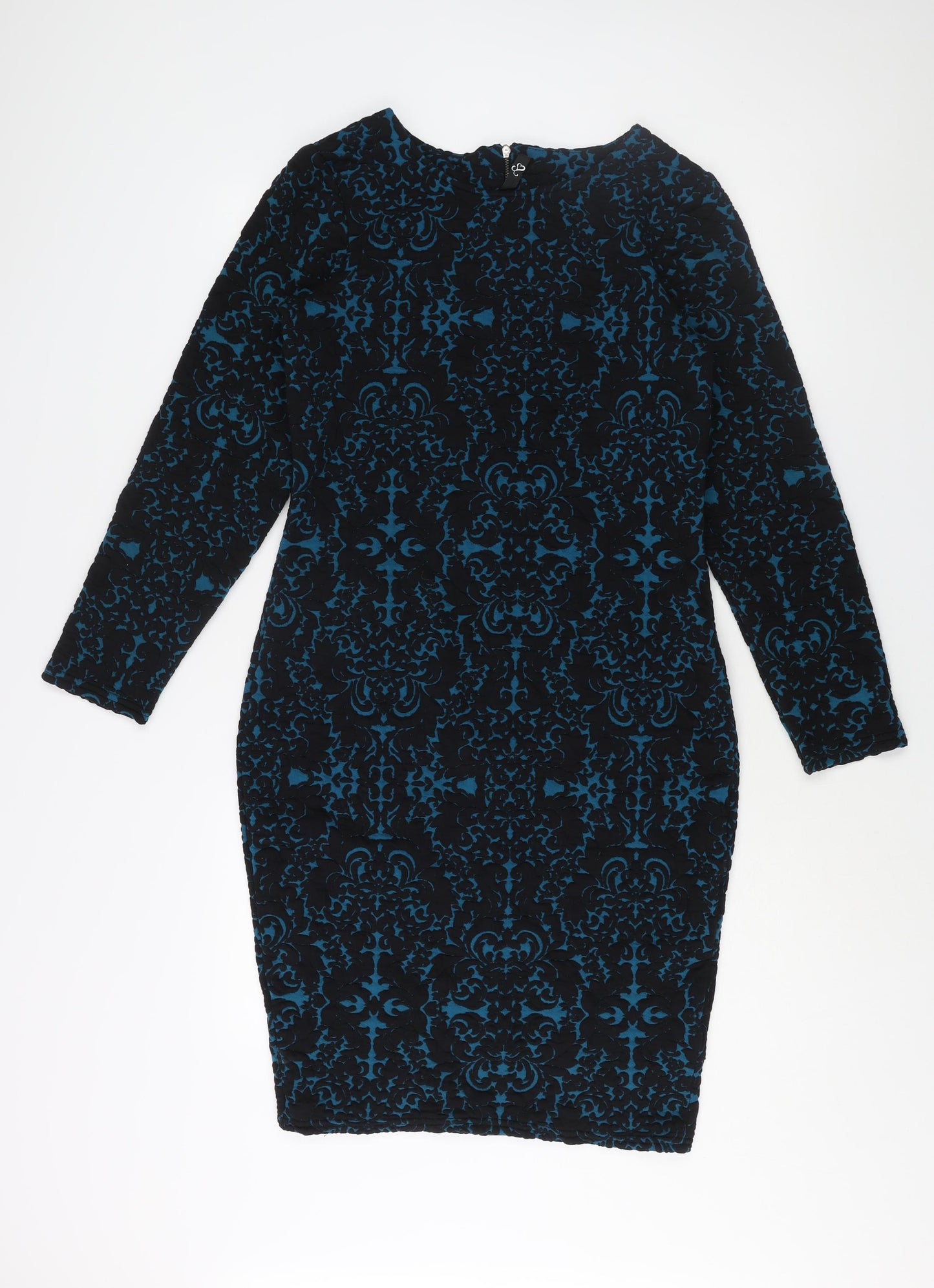 Arcadia Womens Blue Geometric Polyester Sheath Size 14 Round Neck Zip