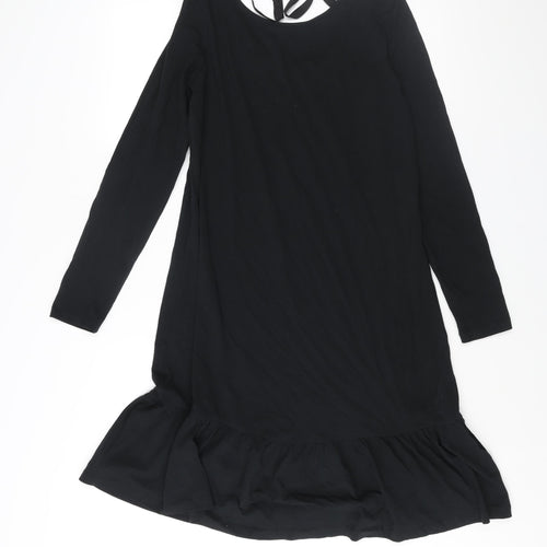 Mamalicious Womens Black Cotton Shift Size M V-Neck Tie - Frill Hem