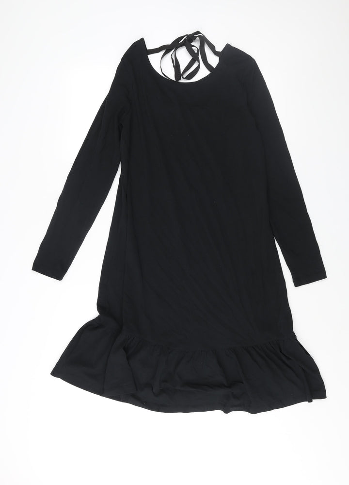 Mamalicious Womens Black Cotton Shift Size M V-Neck Tie - Frill Hem