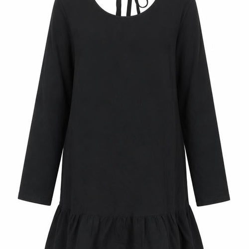 Mamalicious Womens Black Cotton Shift Size M V-Neck Tie - Frill Hem