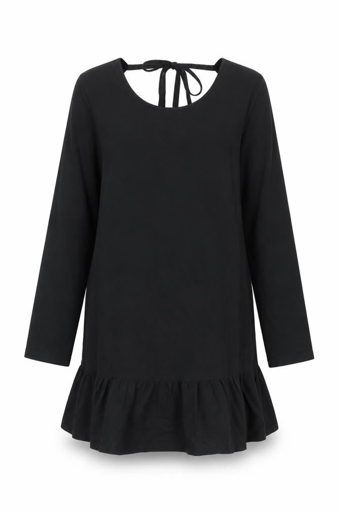 Mamalicious Womens Black Cotton Shift Size M V-Neck Tie - Frill Hem
