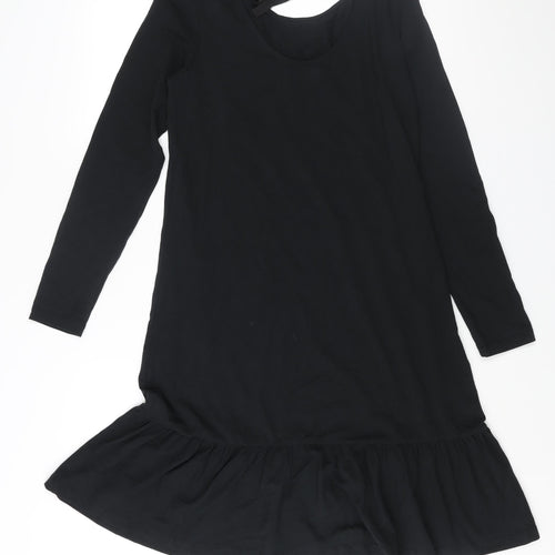 Mamalicious Womens Black Cotton Shift Size M V-Neck Tie - Frill Hem
