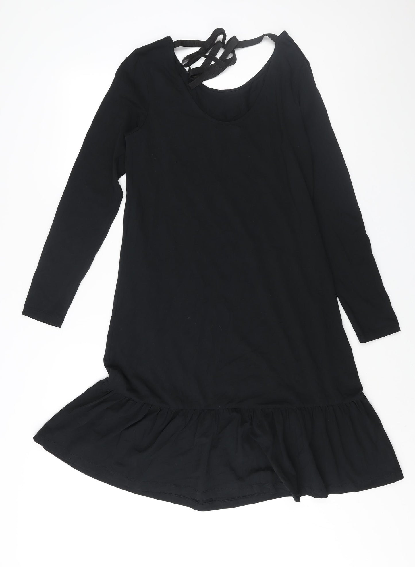 Mamalicious Womens Black Cotton Shift Size M V-Neck Tie - Frill Hem