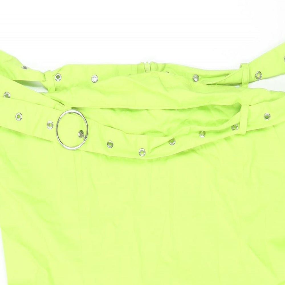 The Ragged Priest Womens Green Cotton Mini Size XL Off the Shoulder Zip - Belt Strap Detail