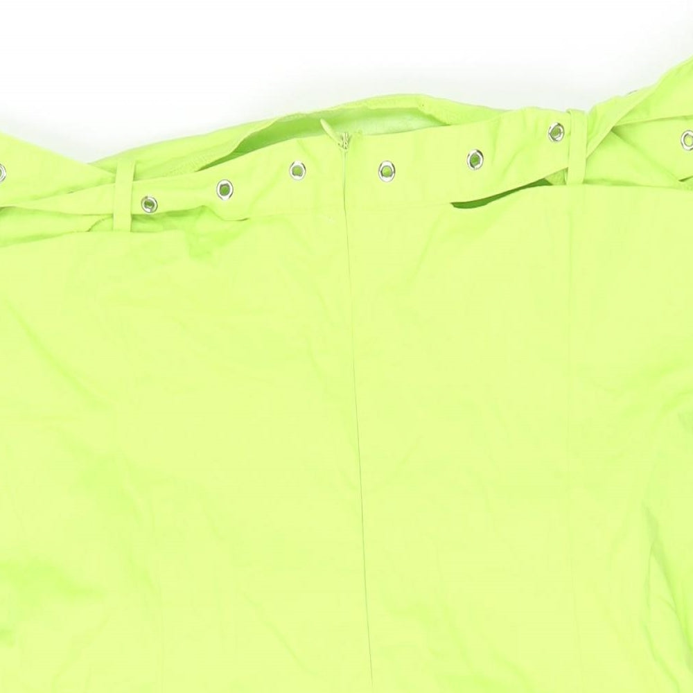 The Ragged Priest Womens Green Cotton Mini Size XL Off the Shoulder Zip - Belt Strap Detail