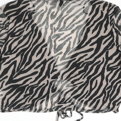 Pink Vanilla Womens Black Animal Print Polyester Cropped Blouse Size 12 V-Neck - Semi Sheer Tiger Print