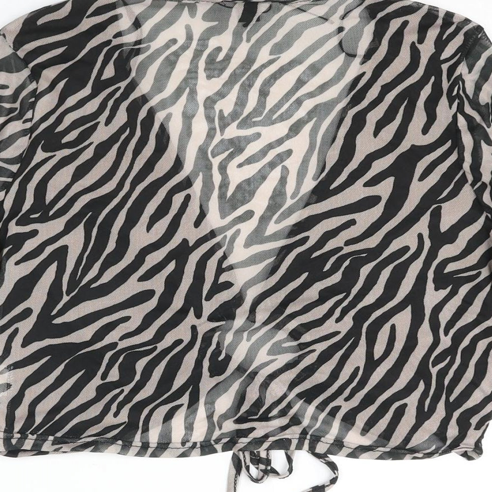 Pink Vanilla Womens Black Animal Print Polyester Cropped Blouse Size 12 V-Neck - Semi Sheer Tiger Print