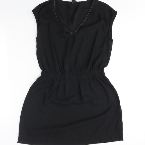 H&M Womens Black Polyester Shift Size 12 V-Neck Pullover