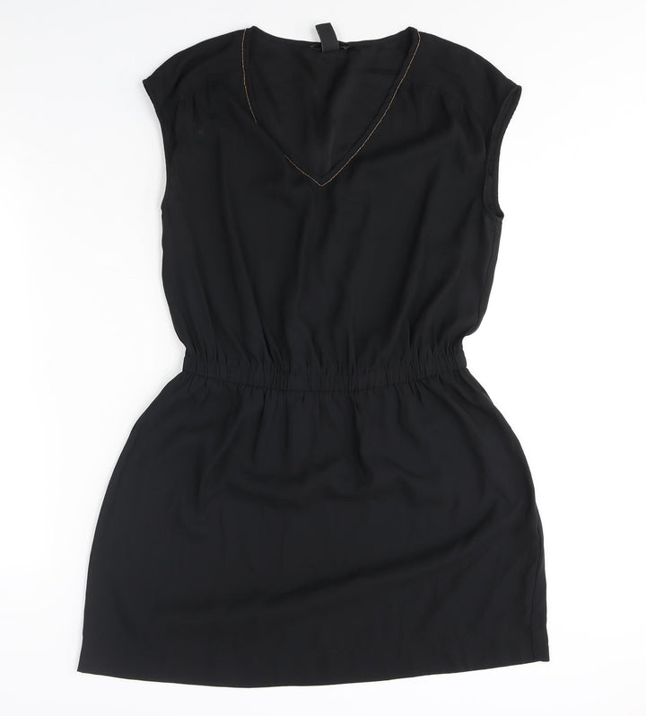 H&M Womens Black Polyester Shift Size 12 V-Neck Pullover