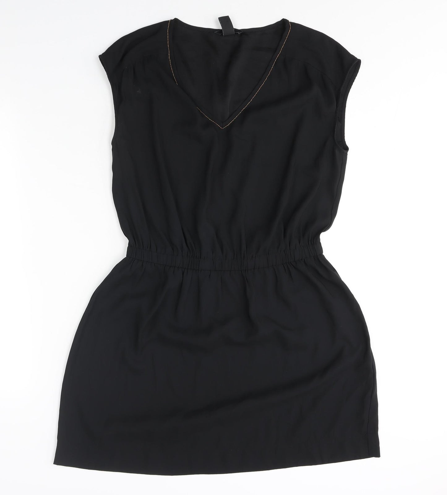 H&M Womens Black Polyester Shift Size 12 V-Neck Pullover
