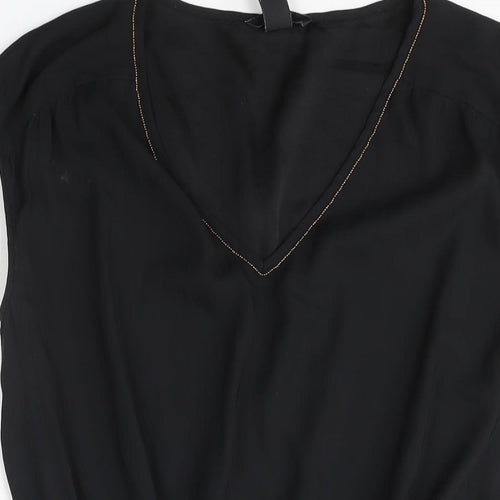 H&M Womens Black Polyester Shift Size 12 V-Neck Pullover