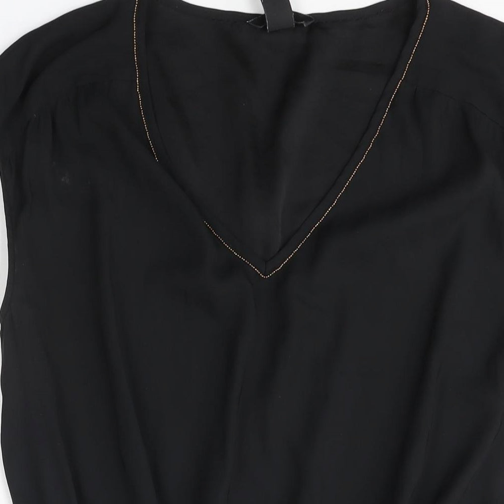 H&M Womens Black Polyester Shift Size 12 V-Neck Pullover