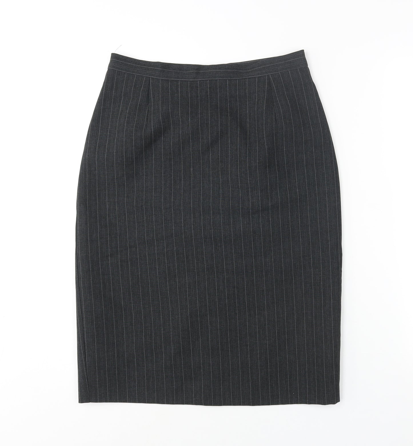 St Michael Womens Grey Striped Polyester Straight & Pencil Skirt Size 12 Zip