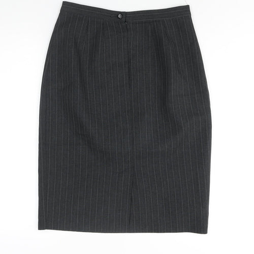 St Michael Womens Grey Striped Polyester Straight & Pencil Skirt Size 12 Zip