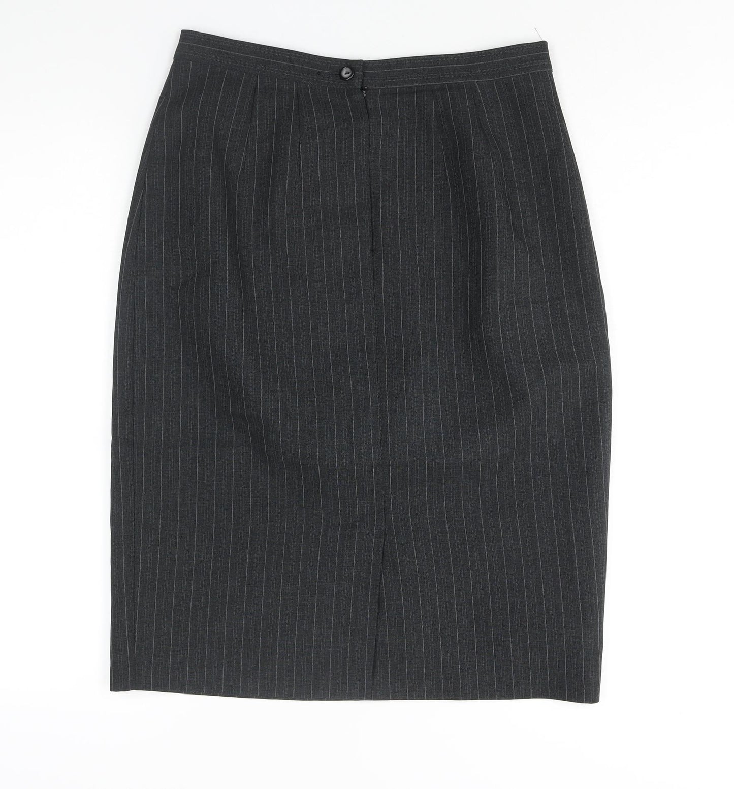 St Michael Womens Grey Striped Polyester Straight & Pencil Skirt Size 12 Zip